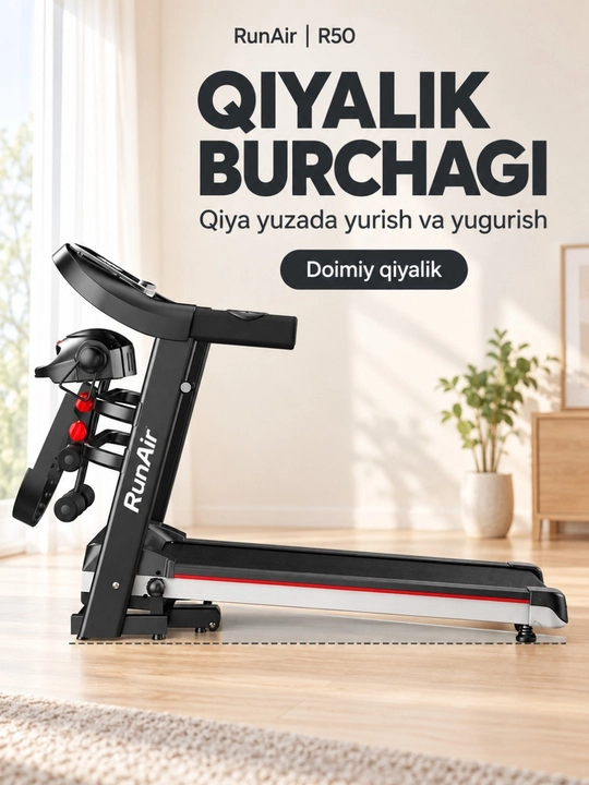 Elektr buklama yugurish yo‘lakchasi, dvigatel 2 ot kuchi, 120 kg gacha, LED displeyli