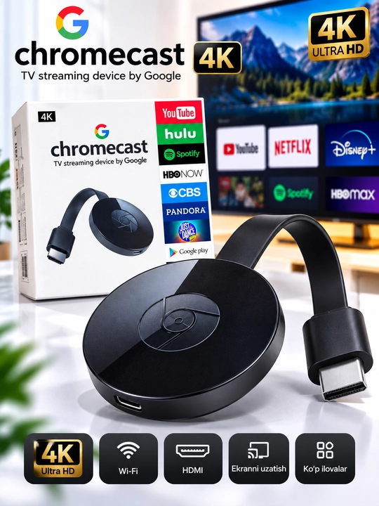 Chromecast 4K медиастриминг для телевизора, HDMI, Wi-Fi - 