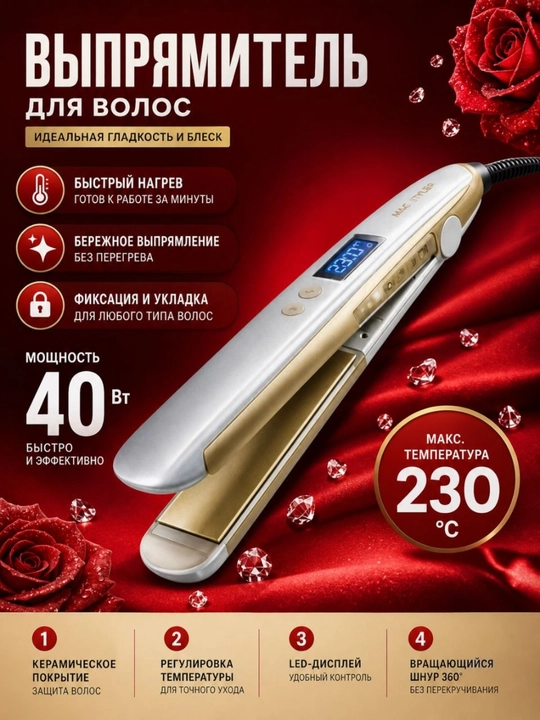 MAC Styler MC-2039 professional soch to‘g‘rilagich  salon va uy uchun keramik ekranli - 