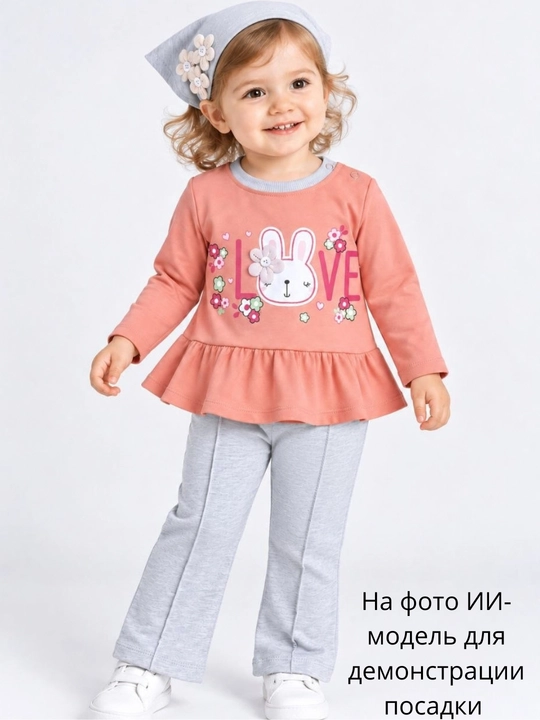 9 oy-2 yosh bo‘lgan qizlar uchun uch qismli bolalar kostyumi, ko‘ylak, ishton, ro‘molcha