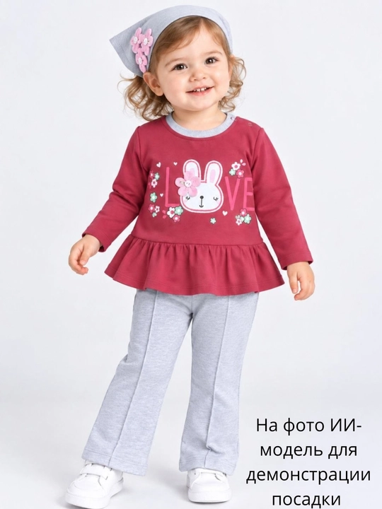 9 oy-2 yosh bo‘lgan qizlar uchun uch qismli bolalar kostyumi, ko‘ylak, ishton, ro‘molcha