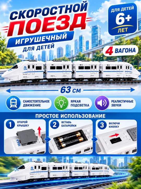 Tezyurar poyezd — yorug‘lik va harakatga ega interaktiv o‘yinchoq poyezd,