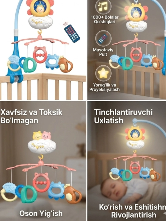 Мобиль для кроватки, игрушка для малыша, музыкальная карусель, свет, пульт, музыка, и игра