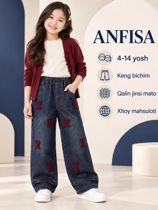 Qizlar jinsi shimi cho'ntakli, keng bichim, maktab kundalikka shimlar qizlarga, bryuk - 