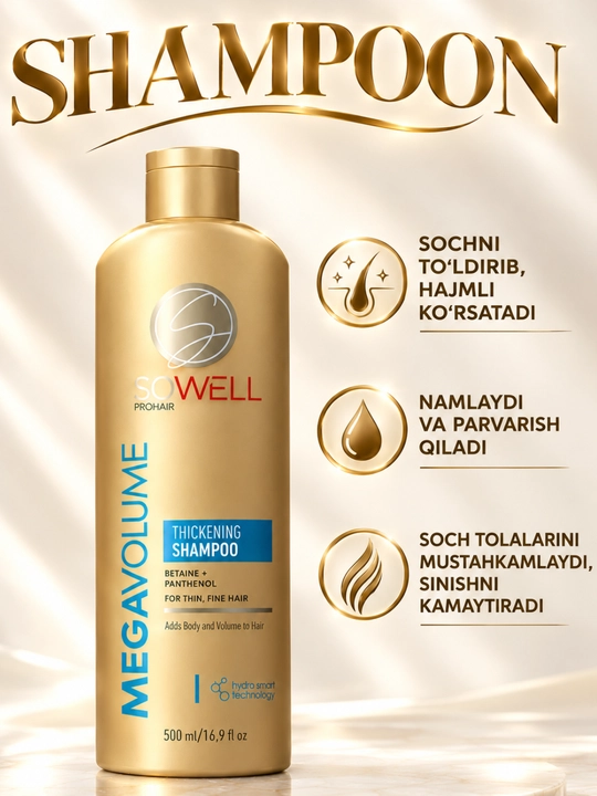 SOWELL Betaine + Panthenol — шампунь для повреждённых и сожжённых волос
