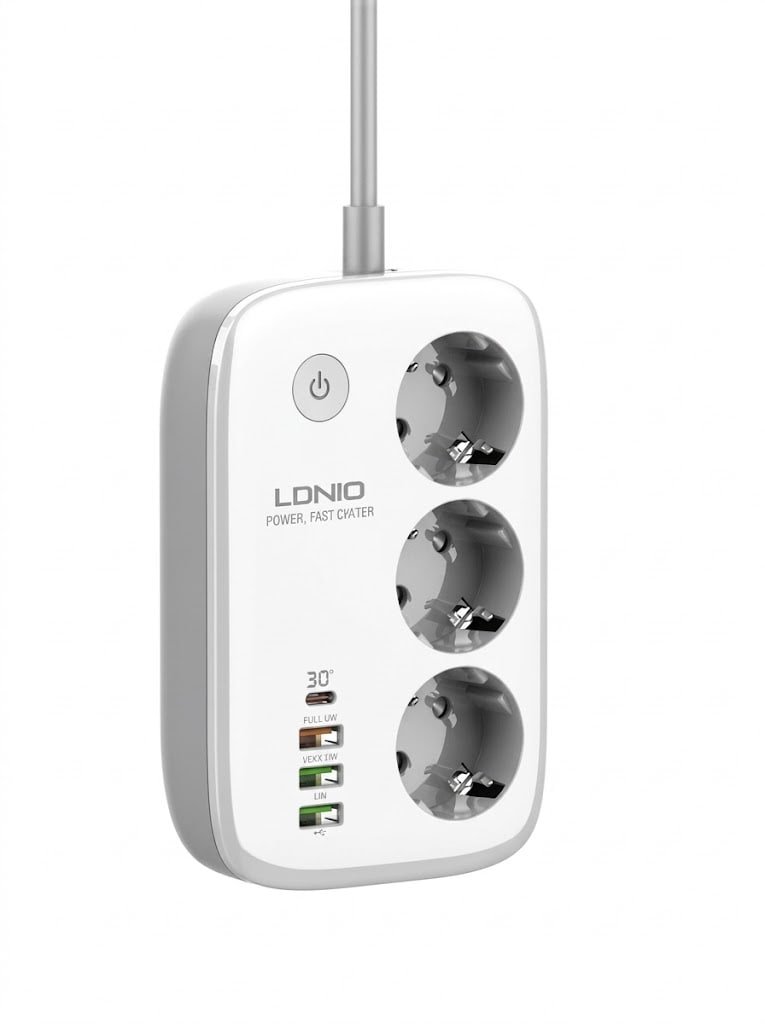 LDNIO SEW3452 Wi-Fi aqlli tarmoq filtri, 3 rozetka, 4 USB, Type-C PD 30W, uzaytirgich 2m