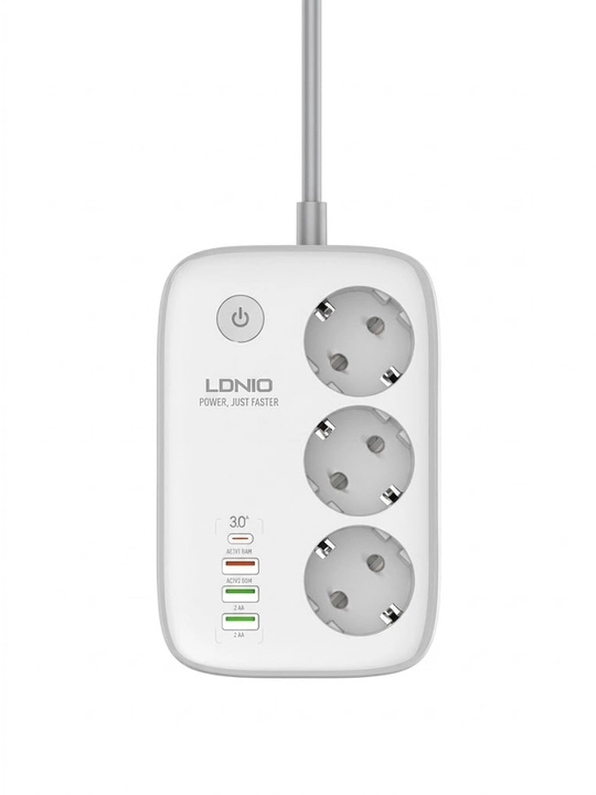LDNIO SEW3452 Wi-Fi aqlli tarmoq filtri, 3 rozetka, 4 USB, Type-C PD 30W, uzaytirgich 2m