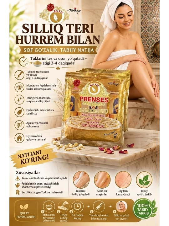Prenses Hamam Otu depilyatsiya kukuni, Hurrem kukuni - depilyatsiya uchun kukun
