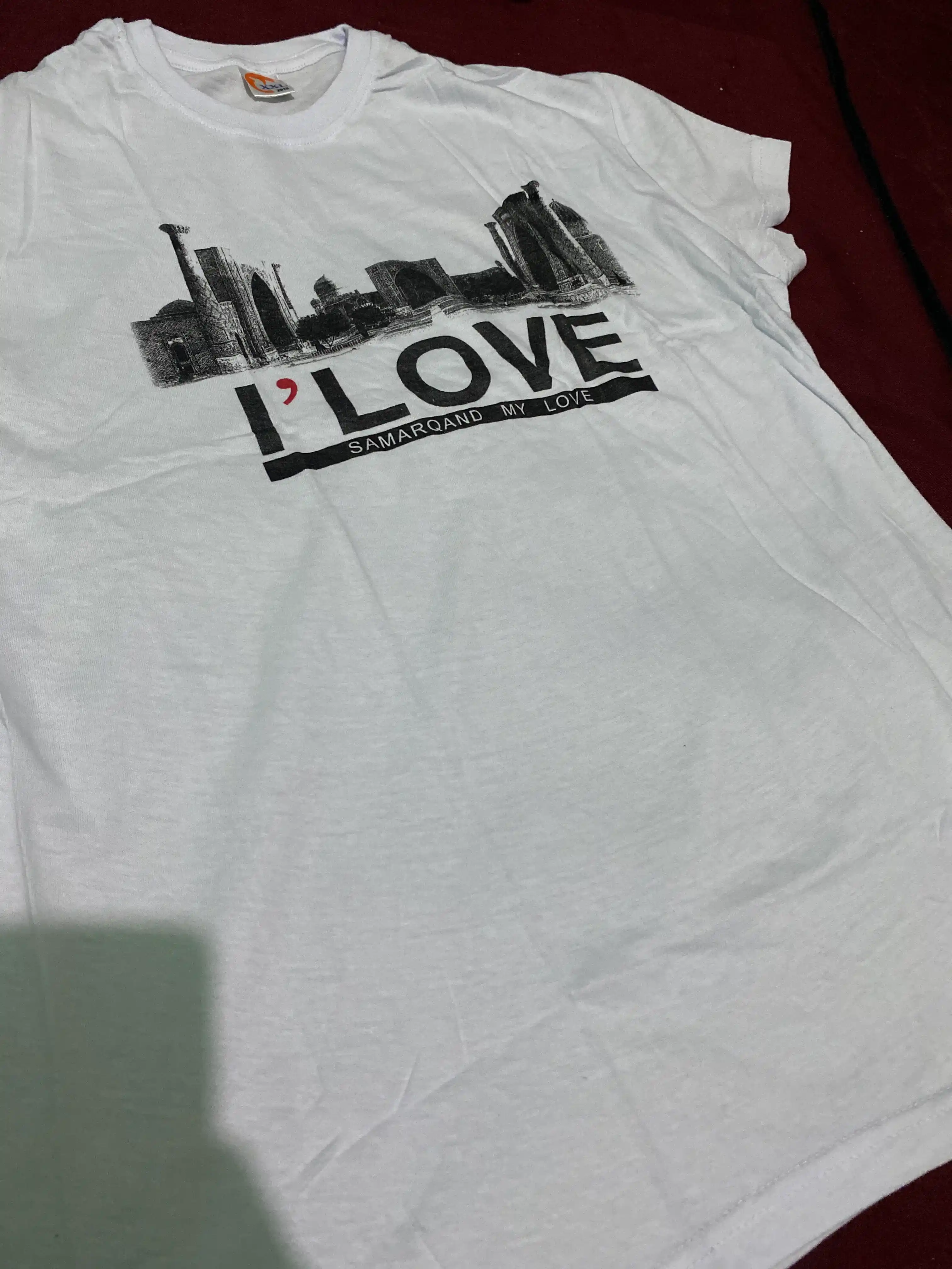 Erkaklar uchun paxtali futbolka, Samarqand Registon I Love Samarkand printli, S–XXL