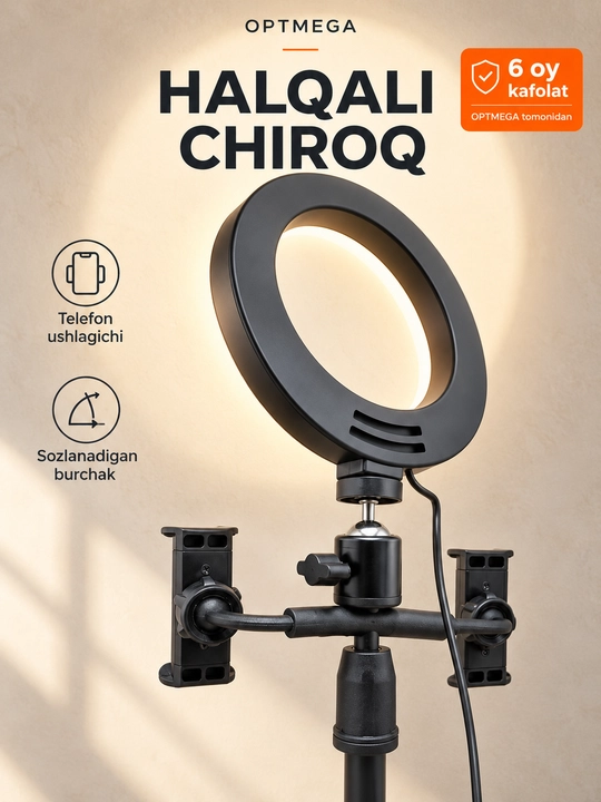 Studiya uchun CXB-160A halqali chiroq, 16 sm, shtativ va telefon ushlagichi bilan, qutida