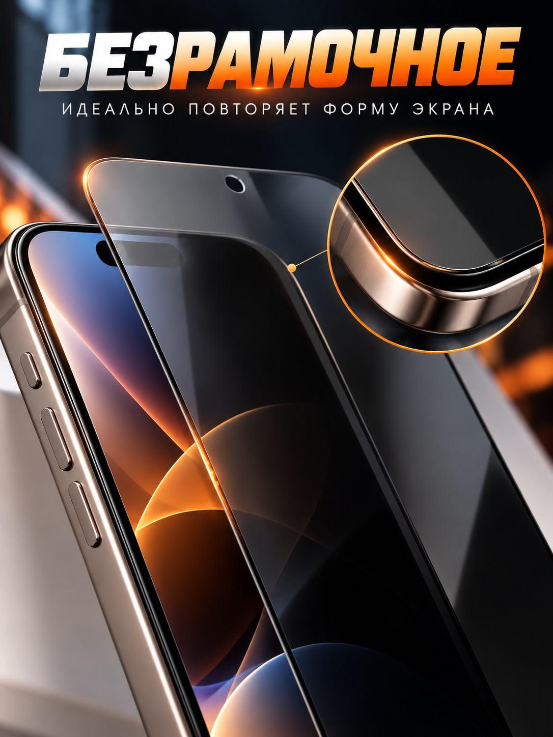 IPhone 13,14,15,16,17,18 Pro / Pro Max uchun 3D antishpion ramkasiz himoya oynasi