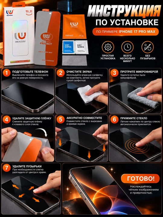 IPhone 13,14,15,16,17,18 Pro / Pro Max uchun 3D antishpion ramkasiz himoya oynasi