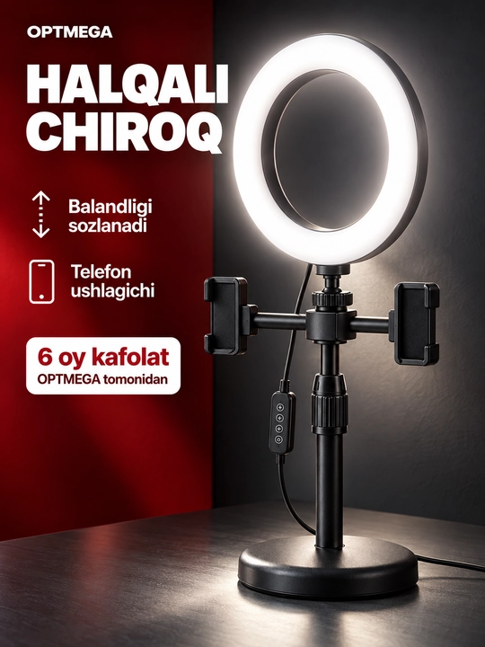 Studiya uchun CXB-160A halqali chiroq, 16 sm, shtativ va telefon ushlagichi bilan, qutida - 