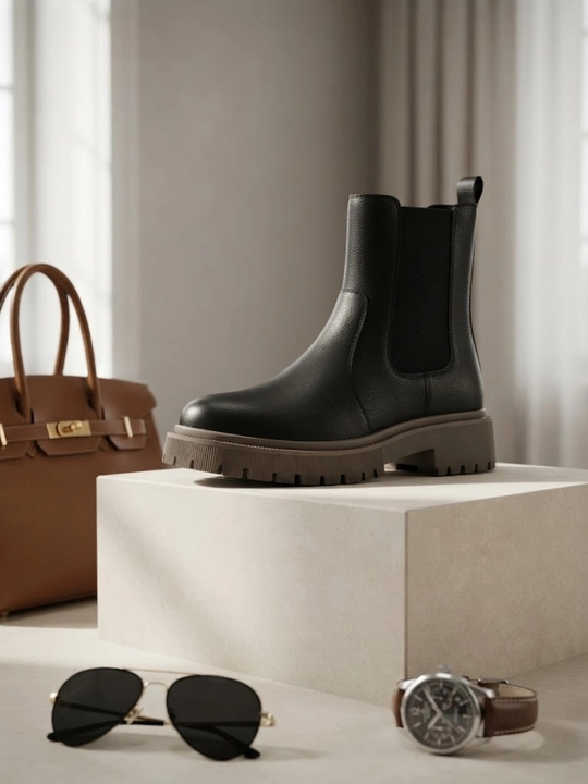 Ботинки женские Chealse на платформе демисезонные черные и бежевые - 
