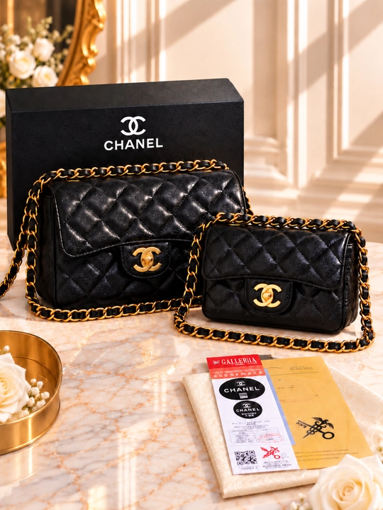 Женская сумка через плечо в стиле Chanel, модель с цепочным швом, 2 сумки в коробке