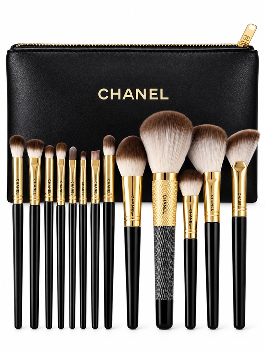 CHANEL makiyaj cho‘tkalari to‘plami, 13 dona va kosmetichka - 