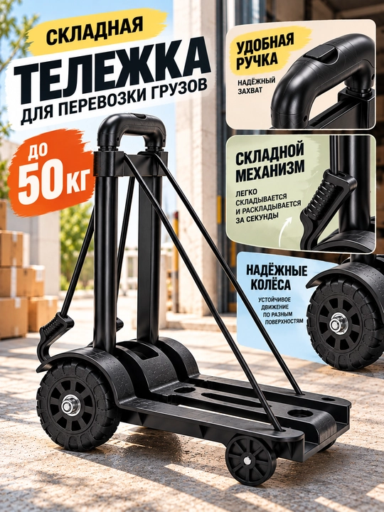 Yuk aravachasi, yig‘iladigan g‘ildirakli qo‘l aravasi, 50 kg gacha, 40×20 sm