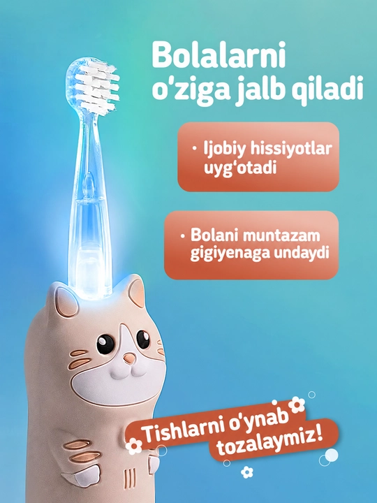 Bolalar uchun elektr tish cho‘tkasi Revyline RL 025 Baby, tovushli, 1–5 yosh, 4 rejim