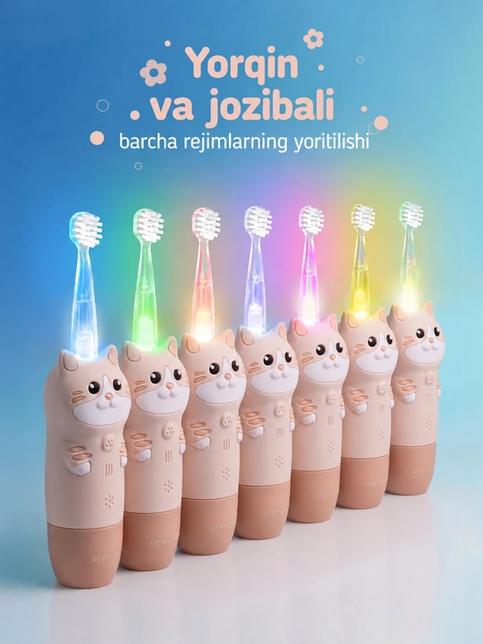 Bolalar uchun elektr tish cho‘tkasi Revyline RL 025 Baby, tovushli, 1–5 yosh, 4 rejim