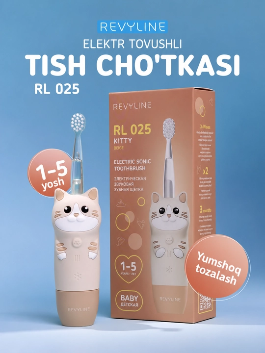 Bolalar uchun elektr tish cho‘tkasi Revyline RL 025 Baby, tovushli, 1–5 yosh, 4 rejim - 