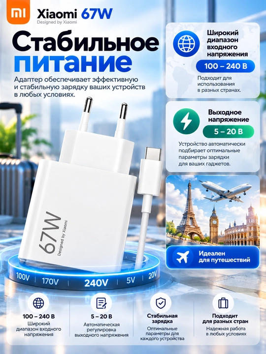 Адаптер питания Xiaomi 67W / 120W HyperCharge Combo (Type-A) — комплект с кабелем USB-C