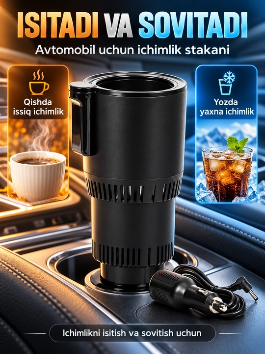 Ichimliklarni isitish va sovitish imkoniyatiga ega bo‘lgan avtomobil stakan tutqichi,