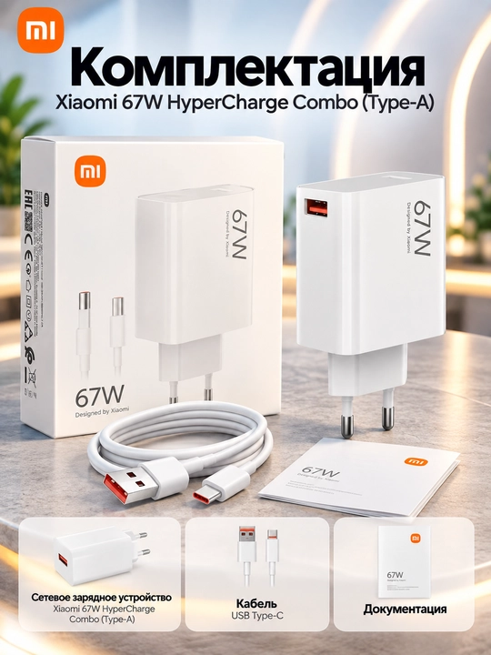Адаптер питания Xiaomi 67W / 120W HyperCharge Combo (Type-A) — комплект с кабелем USB-C