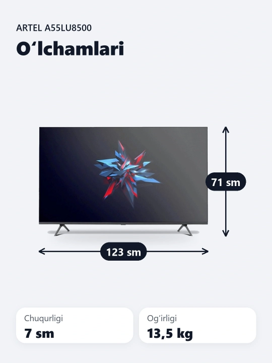 Телевизор Artel 55" A55LU8500, Smart TV UHD, Wi-Fi, ОЗУ 2 ГБ, память 16 ГБ