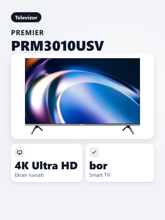 Телевизор Premier 43 PRM3010USV 4K, Smart, Tizen Os Samsung, голосовой пульт