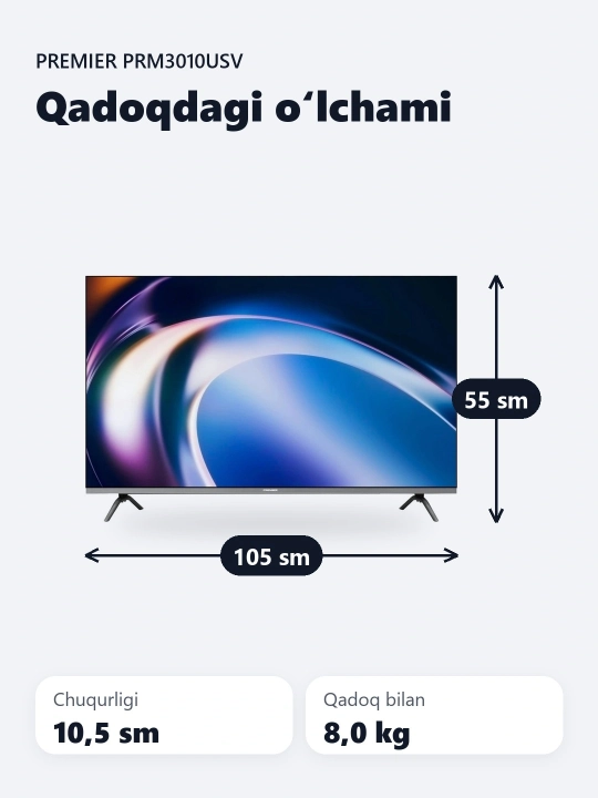 Телевизор Premier 43 PRM3010USV 4K, Smart, Tizen Os Samsung, голосовой пульт