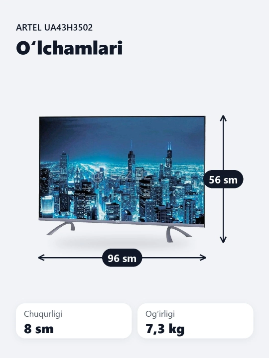 Телевизор Smart Artel UA43H3502 43", 4K UHD, пульт с голосовым поиском