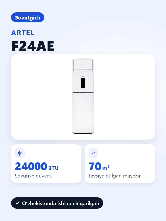 Artel SIA1-F24AE ustunli konditsioner 24 BTU 80m² gacha sovutish isitish LED - 