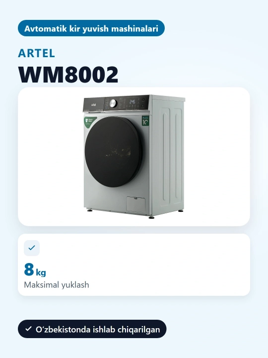 Kir yuvish mashinasi ARTEL ART-WM 8002-PURE - (8 kg)