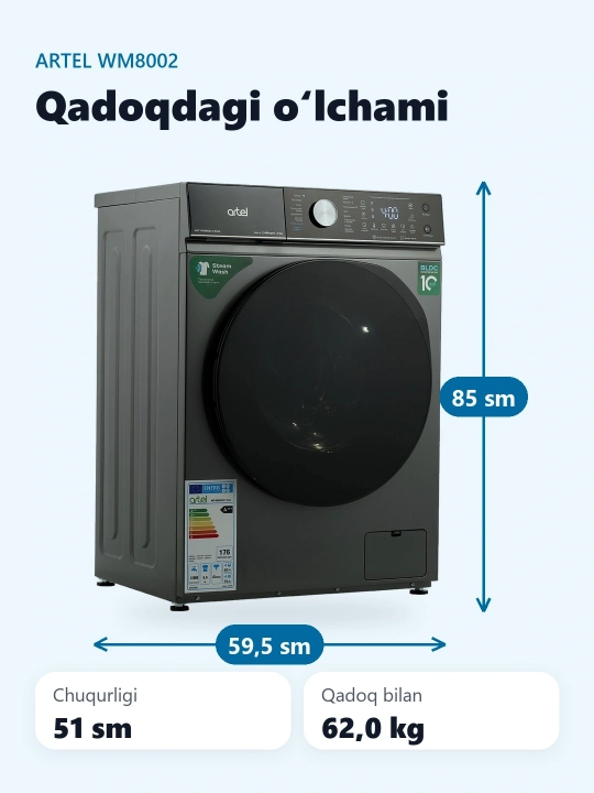 Kir yuvish mashinasi ARTEL ART-WM 8002-PURE - (8 kg)