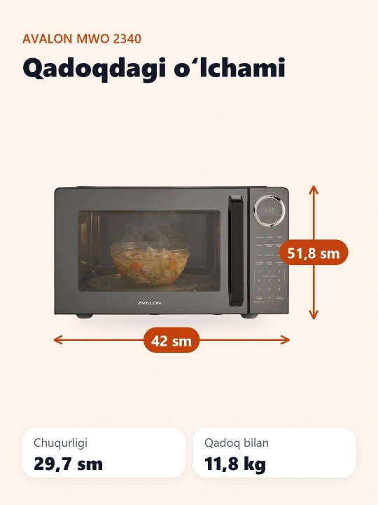 Mikroto'lqinli pech Avalon MWO 2340