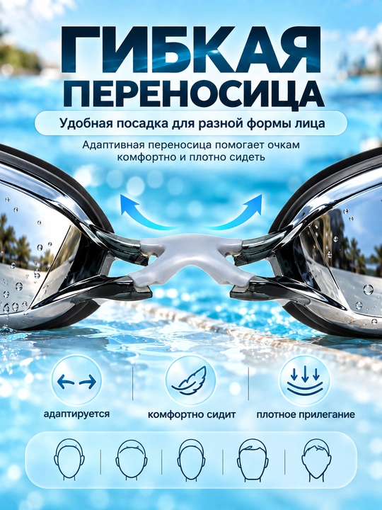 Спортивные очки для плавания, очки для бассейна, зеркальные AntiFog с UV-защитой