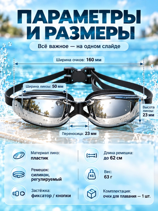 Спортивные очки для плавания, очки для бассейна, зеркальные AntiFog с UV-защитой