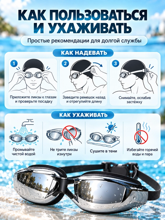 Спортивные очки для плавания, очки для бассейна, зеркальные AntiFog с UV-защитой