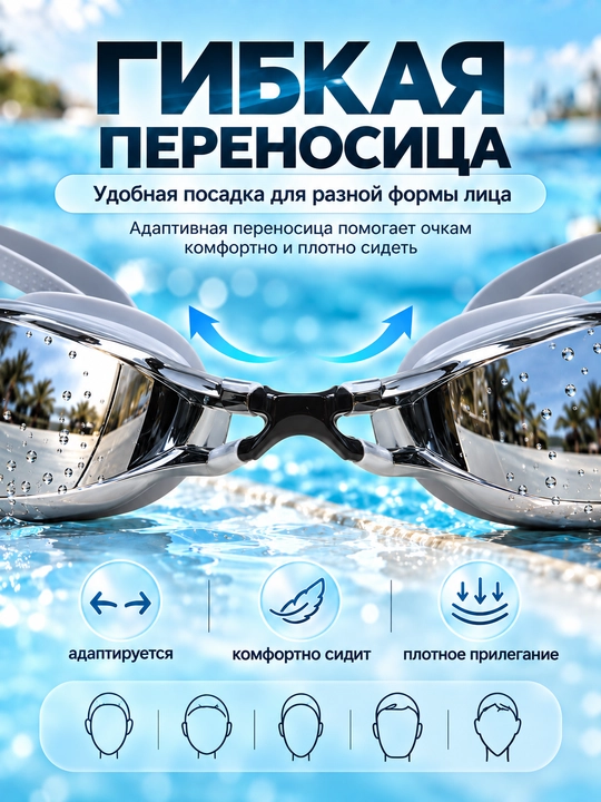 Спортивные очки для плавания, очки для бассейна, зеркальные AntiFog с UV-защитой