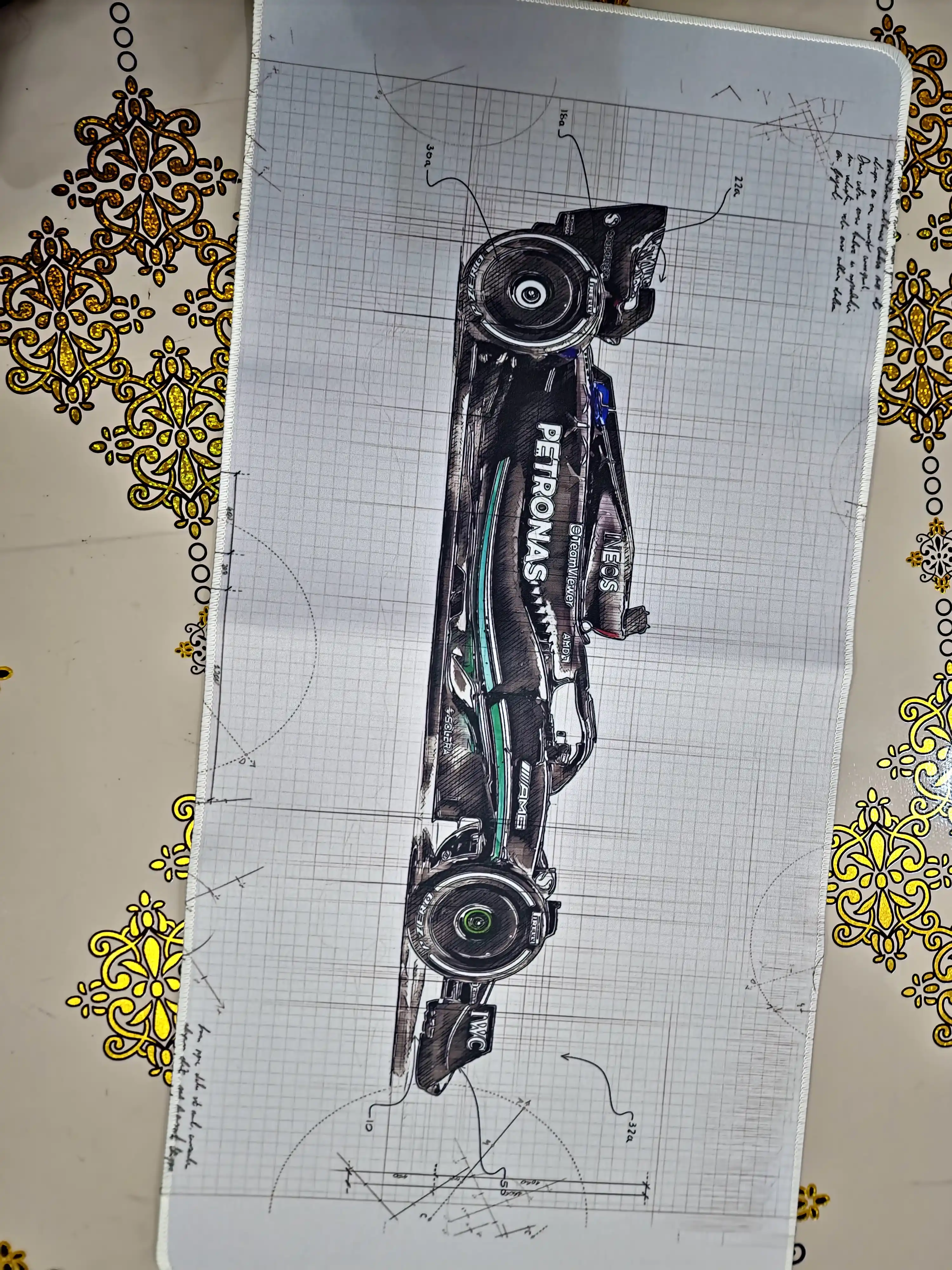 Коврик для стола Mercedes AMG Petronas F1, 60×30 см, геймерский, противоскользящий