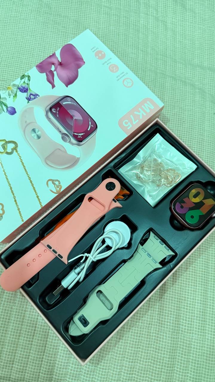 Smart Watch MK75 ayollar aqlli soati + taqinchoqlar sovg'a to'plami 3 xil remeshogi bilan