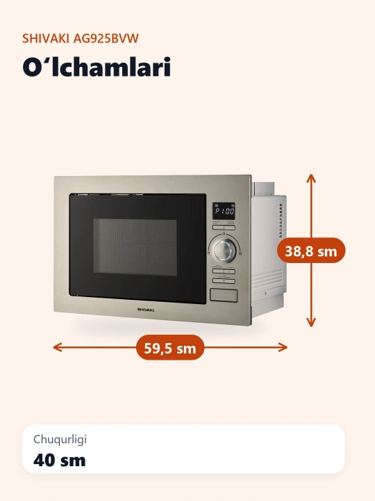 Mikroto'lqinli pech Shivaki AG925BVW Raqamli 900 Vt