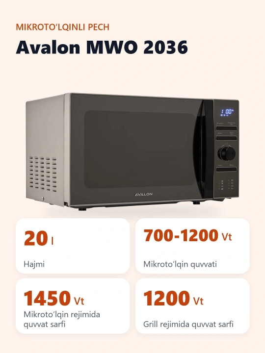 Mikroto'lqinli pech Avalon MWO 2036
