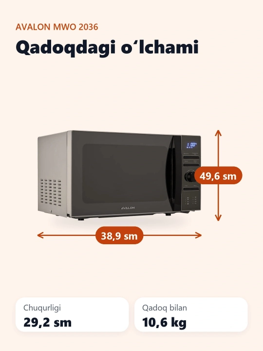 Mikroto'lqinli pech Avalon MWO 2036