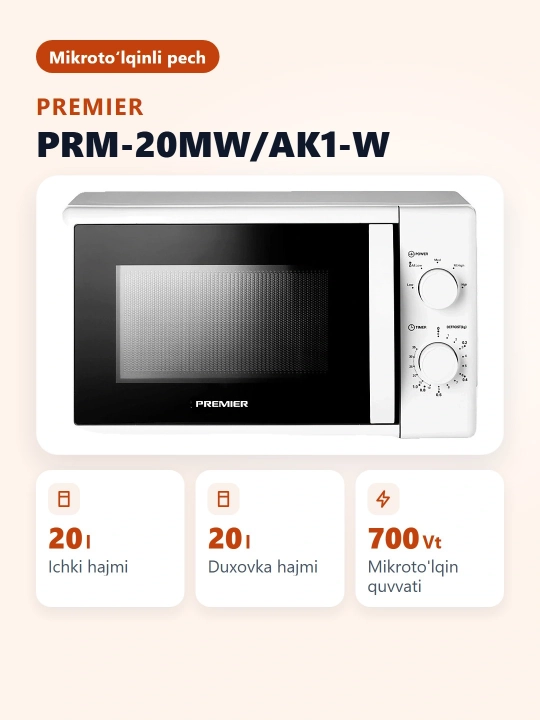 Mikroto'lqinli pech Premier PRM-20MW-RJ4, 20 litr