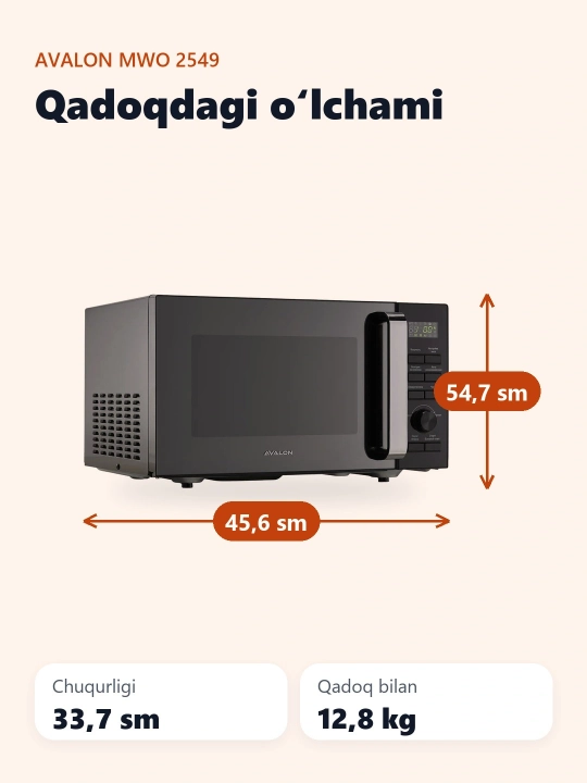 Mikroto'lqinli pech Avalon MWO 2549