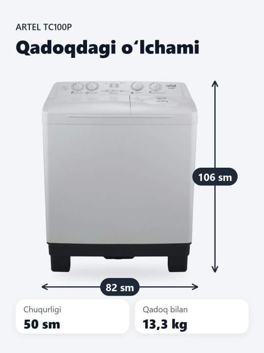 Artel TC100P yarim avtomatik kir yuvish mashinasi