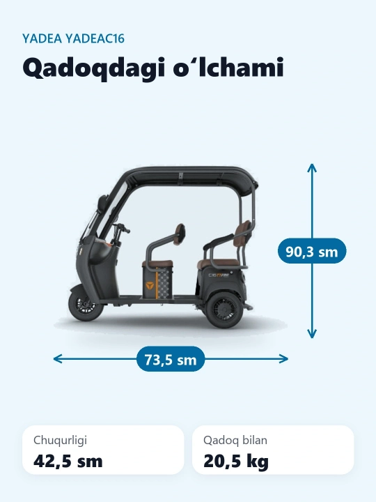 Yadea C16 elektr scooter 1 yil kafolat