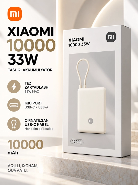 Портативный аккумулятор Xiaomi Power Bank 10000mAh (встроенный кабель) XIAOMI/MI 10 000 - 