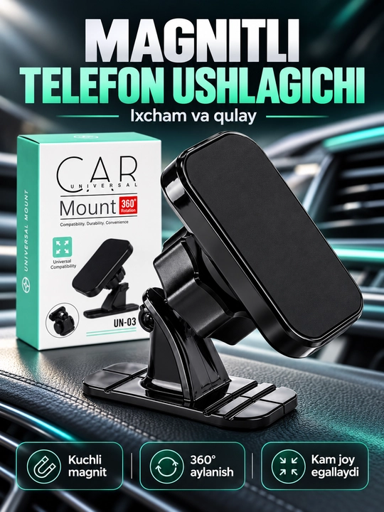 UN-03 telefon uchun magnitli avtomobil tutqichi, 360° buriluvchan°